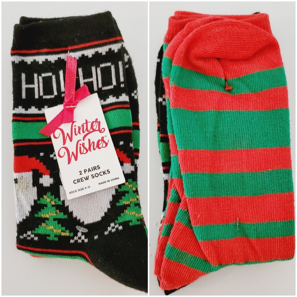 Winter Wishes 2 Pair Christmas Crew Socks